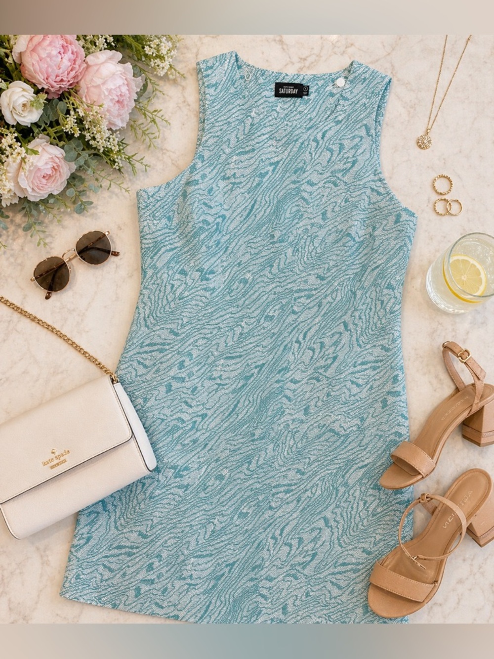 Kate Spade Saturday Sleeveless Shift Dress Size 4 Cotton Teal Print - Picture 8 of 8